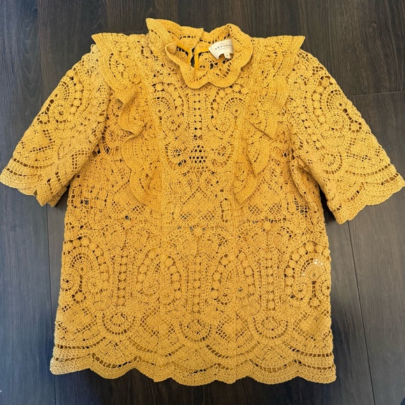 Sezane Mustard Crochet Blouse - Picture 2 of 8